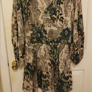 Free Ppl Paisley, Trapeze Long Sleeve Mini Dress